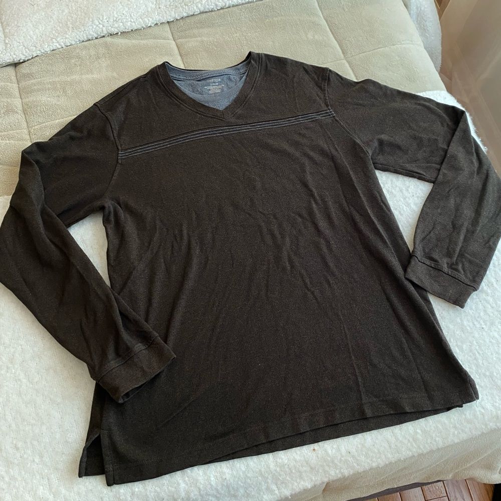 Van Heusen Sweater Gray Long Sleeve with Mock Blue Undershirt Size L